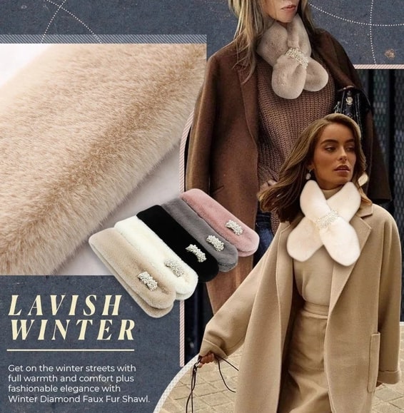 Zimný zavinovací šál z umelej kožušiny s diamantom – Obrázok 3